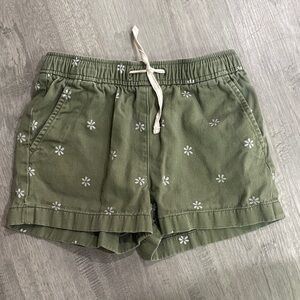 Crewcuts Olive Green floral cotton drawstring shorts size 8